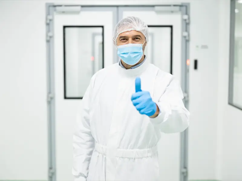 Cleanroom worker in protective suit